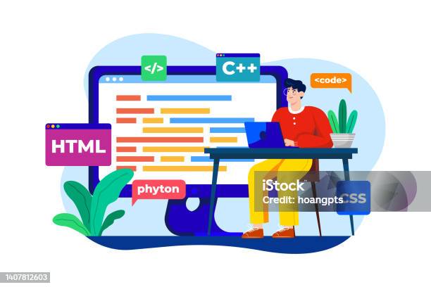 Computer Programmer Flat Illustration Concept On White Background Stock ...