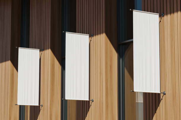 Three city roll up banners for commercial ad on the streets. Mock up