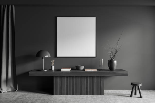 istock Living room interior with seat and decoration on shelf. Mockup frame 1407818628
