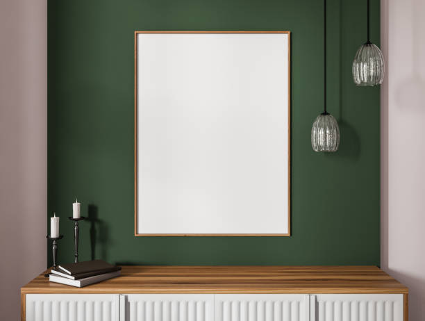 istock Exhibition room interior with drawer and decoration, mockup frame 1407819179