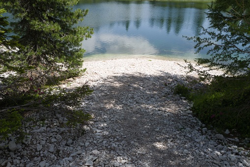 View on the clear water at the Croda di Lago