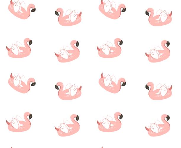 ręcznie rysowany wektor abstrakcyjny rysunek czas letni zabawa pop ilustracja bezszwowy wzór z różowym kołem pływakowym boi flaminga izolowanym na białym tle - floating on water travel backgrounds beaches travel locations stock illustrations