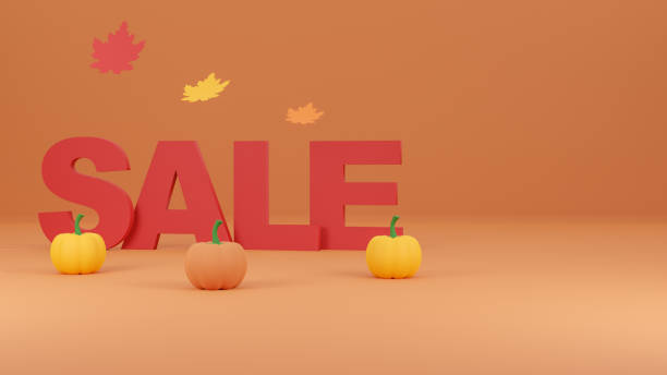 istock 3d rendering. Autumn Sale Text Background, Concept banner, poster or flyer design, Template for advertising, web, social and fashion ads with pumpkin on orange background. 1407820988