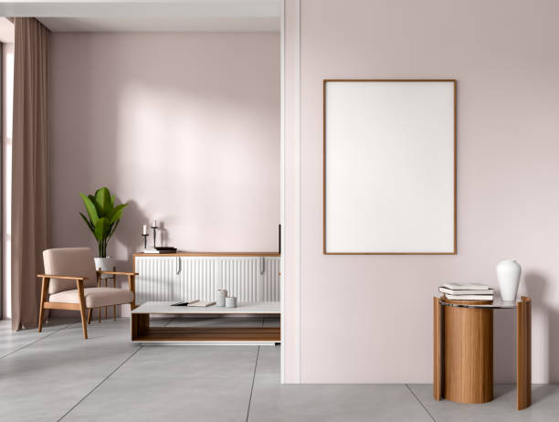 istock Relax place interior with chair and decoration, drawer and mockup frame 1407821045