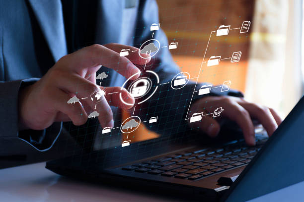 istock Digital file management concept. Businessman are accessing big data storage on Internet, Digital Storage, Cyber Security, Global Data Links, Digital Business, Files data, Internet of things. 1407824610