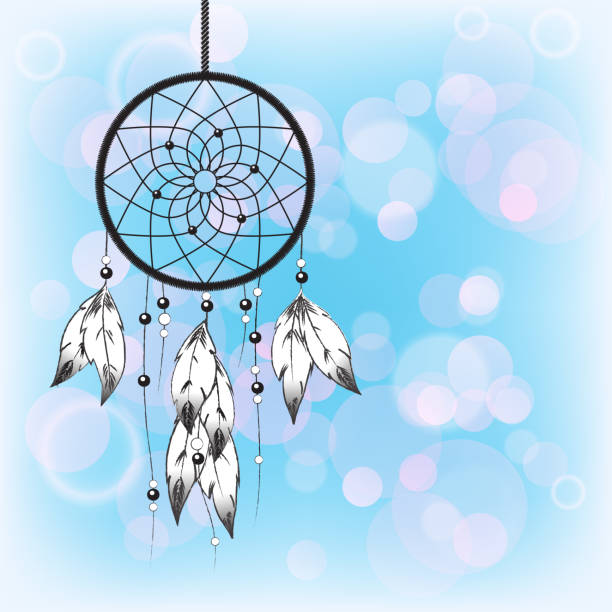 dreamcatcher auf blau - dreamcatcher stock-grafiken, -clipart, -cartoons und -symbole