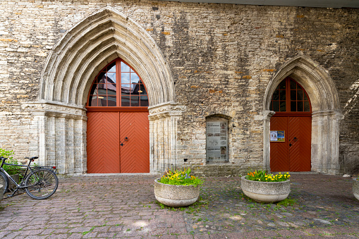 Basel, Switzerland - March 10, 2019: The cloister at the Basel Minster. The Basel Minster is one of the main landmarks and tourist attractions of the Swiss city of Basel.