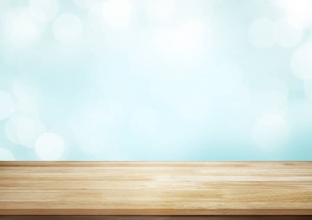 istock Wood table top on blur nature background, 1407829267