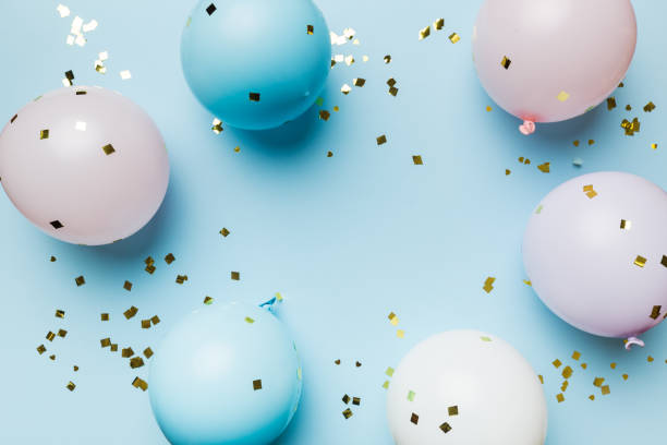 istock Flat lay party decoration concept on pastel colored background from above. Love concept. Holiday celebration. Valentine Day or birthday party decoration 1407834348