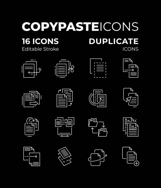 ilustraciones, imágenes clip art, dibujos animados e iconos de stock de icono de copiar y pegar (icono duplicado) trazo editable - fotocopiadora
