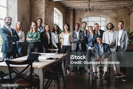 istock Group of multiethnic business people portrait in the office 1407840013