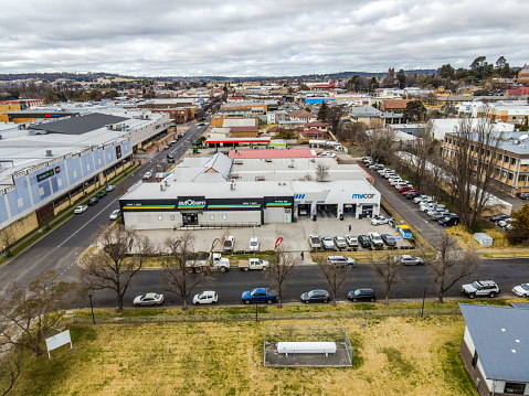 Aerial View at Armidale, NSW, 2340, Australia, view of Autobarn car parts Shop, in main st of Armidale
