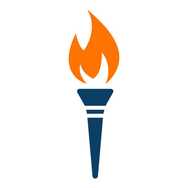 ilustraciones, imágenes clip art, dibujos animados e iconos de stock de icono de antorcha aislado sobre fondo blanco - flaming torch flame fire symbol