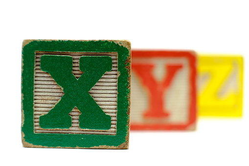 Vintage Distressed Toy Blocks, Letters X, Y, Z (with X in focus)