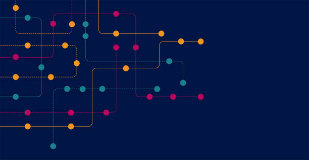 illustrazioni stock, clip art, cartoni animati e icone di tendenza di il circuito collega linee e punti. tecnologia di rete e concetto di connessione. connessioni decentralizzate ai nodi di rete - crisscross