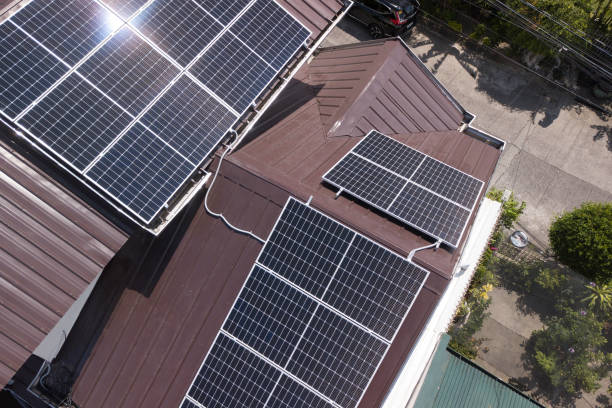 istock A Polycrystalline Solar panel system mounted on a ribbed metal roofing of a house. 1407844720