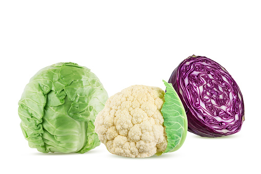 Romanesco cauliflower crucifer raw vegetable closeup isolated on white background