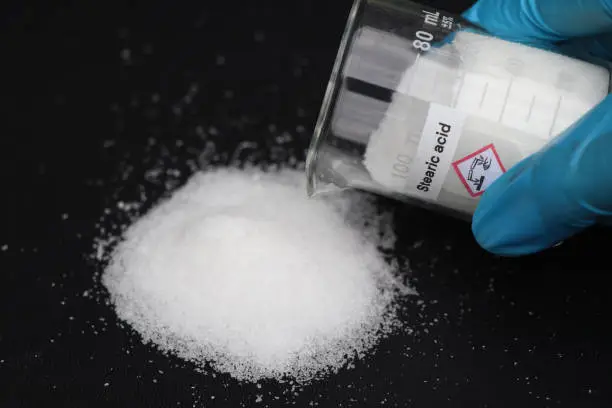 stearic acid in glass, chemical in the laboratory and industry