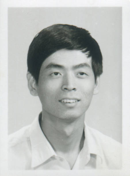 1970s Chinese young men portrait monochrome old photo stock photo