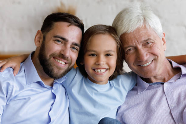 istock Handsome multi generational men relatives, head shot portrait 1407852742