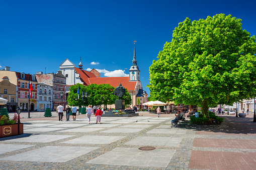 Wejherowo, Poland - June 5, 2022: Beautiful architecture of the old town in Wejherowo in summer, Poland