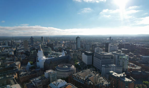 istock Manchester City Centre Drone Aerial View Above Building Work Skyline Construction Blue Sky Summer 2022 Beetham Tower Deansgate Square 1407855268