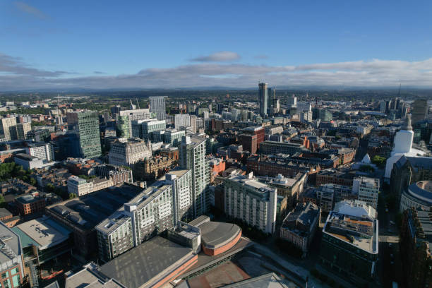 istock Manchester City Centre Drone Aerial View Above Building Work Skyline Construction Blue Sky Summer 2022 Beetham Tower Deansgate Square 1407855287