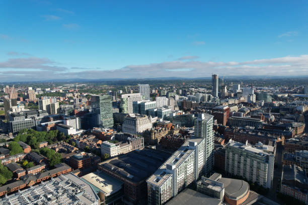 istock Manchester City Centre Drone Aerial View Above Building Work Skyline Construction Blue Sky Summer 2022 Beetham Tower Deansgate Square 1407855328