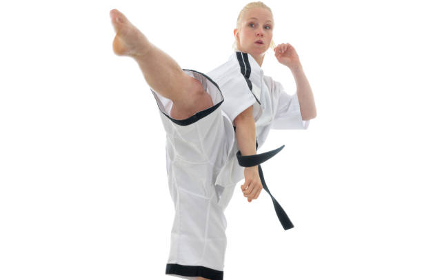 tae kwon do competition sparing - martial arts women tae kwon do black belt zdjęcia i obrazy z banku zdjęć