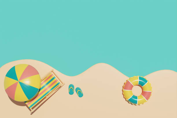 istock Summer time concept with beach chair,umbrella and colorful summer beach elements, 3d rendering. 1407858006