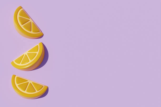 istock Slice of orange isolate on purple background, Summer time concept, 3d rendering. 1407858096