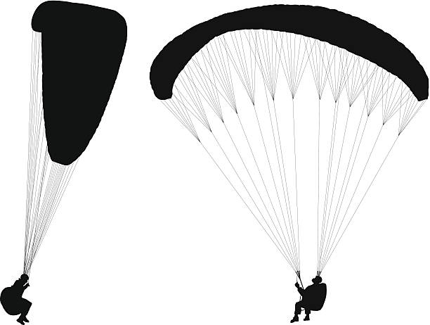 플라잉 paraglider - parachute parachuting skydiving silhouette stock illustrations