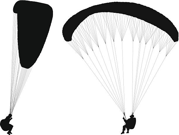 ilustrações de stock, clip art, desenhos animados e ícones de voar paraglider - parachute parachuting skydiving silhouette