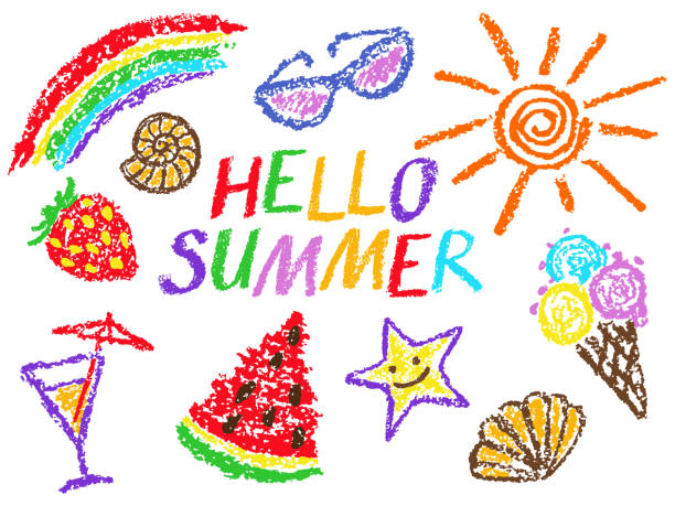 istock Summer funny hand drawn symbols vector set. Fruits, ice cream, sun, glasses, drinks, shells. 1407859416