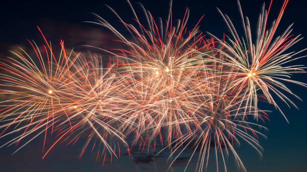 istock Fireworks light up the sky with dazzling display. Abstract colored firework background with free space for text. 1407859766