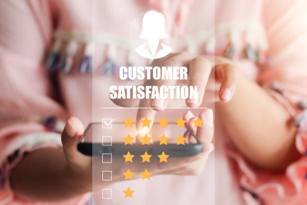 User give rating to service experience on online application, Customer review satisfaction feedback survey concept, Customer can evaluate quality of service leading to reputation ranking of business.