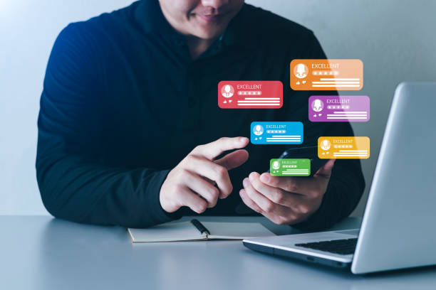 istock User give rating to service experience on online application, Customer review satisfaction feedback survey concept, Customer can evaluate quality of service leading to reputation ranking of business. 1407863236