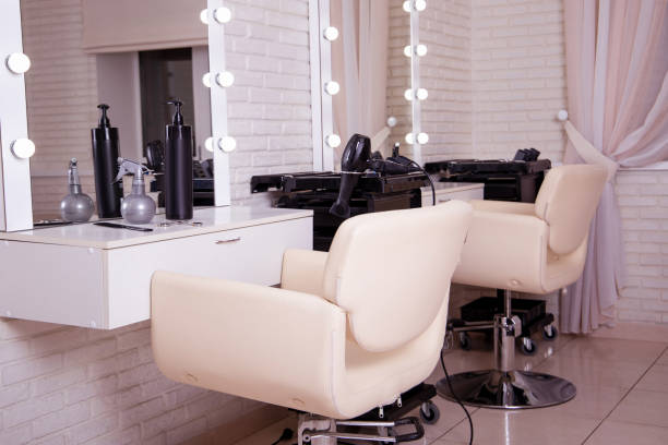 istock Working places for masters in hairdressing beauty salon. 1407863346