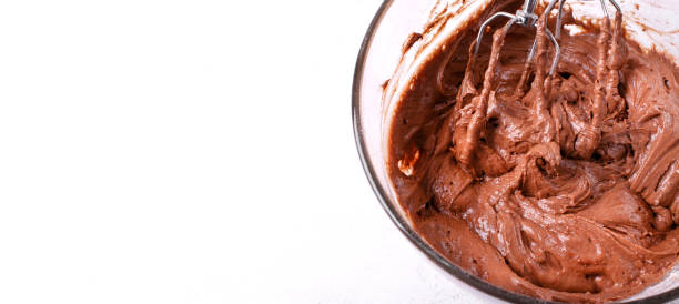 istock Web banner with chocolate dough prepared with mixer 1407866580