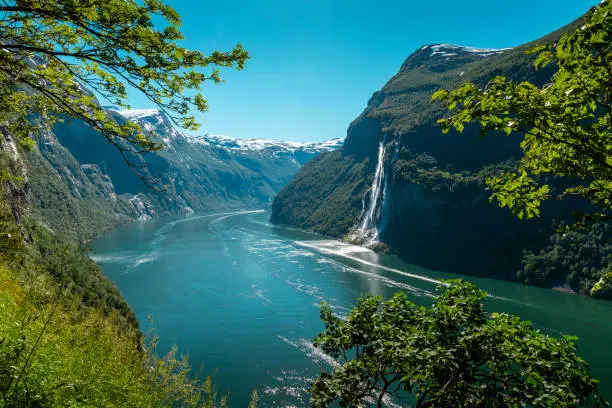 Panorama of Geiranger Fjord in Norway
