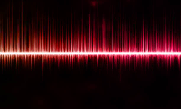 cyfrowa fala dźwiękowa w kolorze czerwonym i szkarłatnym na czarnym tle - high peaks audio stock illustrations