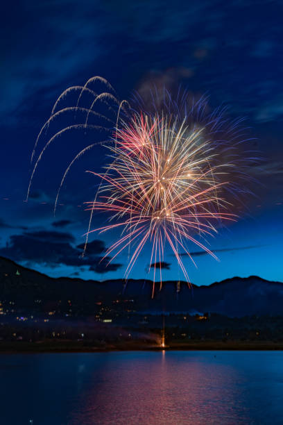 istock Fireworks display by lake in Colorado for July 4th Independence day celebration 1407867747