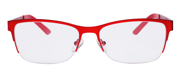 Red stylish fashion glasses, isolated on white background