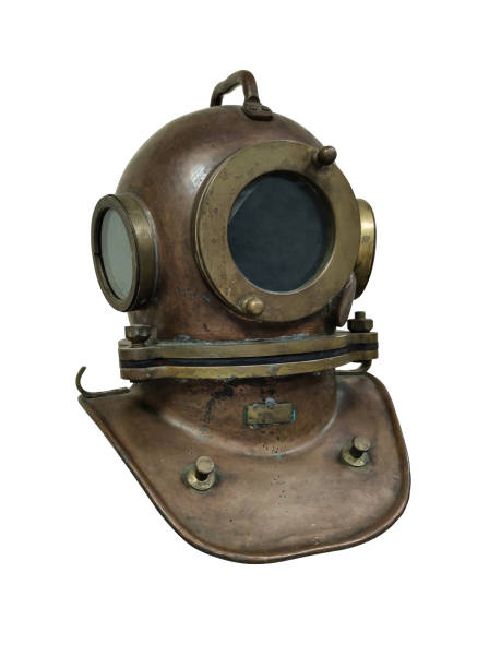 istock Vintage brass diving helmet. Part of a diving suit. Isolate on a white background. 1407870721