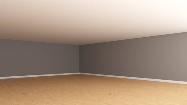 istock Corner of the Interior with Grey Walls, White Ceiling, Light Parquet Flooring 1407873464