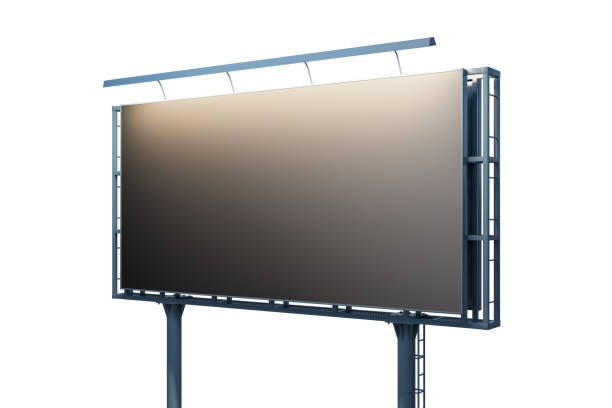istock Blank black billboard isolated on white background, perspective view. Mock up, 3D Rendering 1407875855