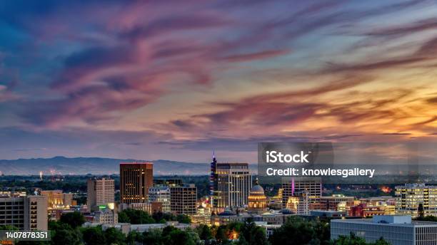 Sunset Over Boise Skyline On The 4th Of July Stock Photo - Download Image Now - Boise, Idaho, Night