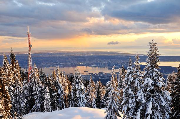 Grouse Mountain Winter Sunset stock photo