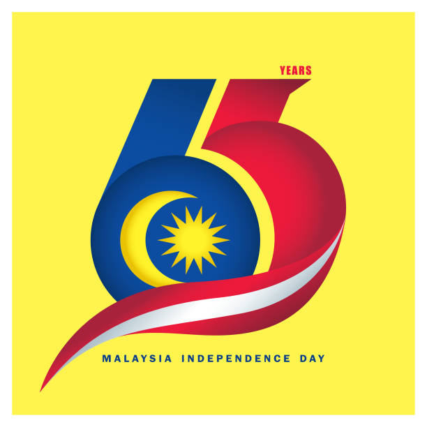 Malaysia National Day - 65th years 31 August - Malaysia Independence Day. Abstract number 65 base on Malaysia flag colours. 65th years symbol or logo design. XVI stock illustrations