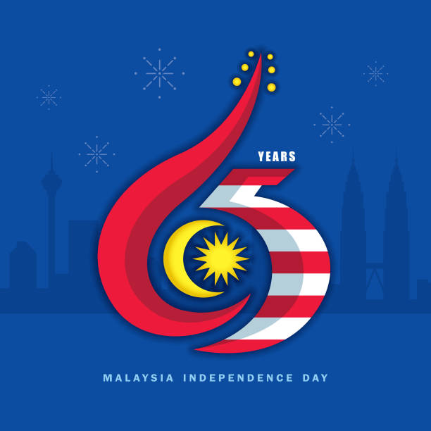 Malaysia Independence Day - 65th years 31 August - Malaysia Independence Day. Abstract number 65 with Kuala Lumpur cityscape base on Malaysia flag colours. 65th years symbol or logo design. XVI stock illustrations